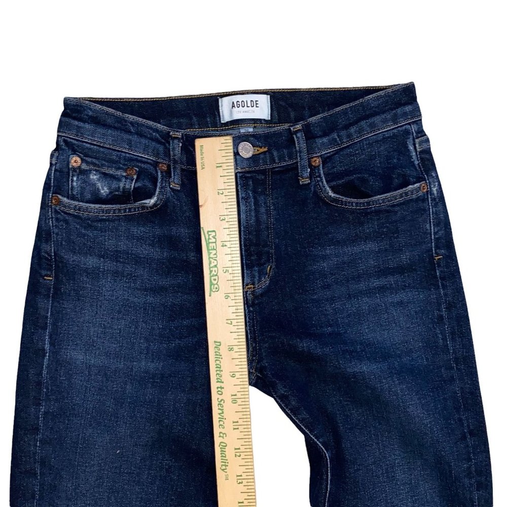 AGOLDE Sophie Dark Blue Wash Denim High Rise Raw Hem Crop Skinny Jeans Size 26 - Picture 7 of 11